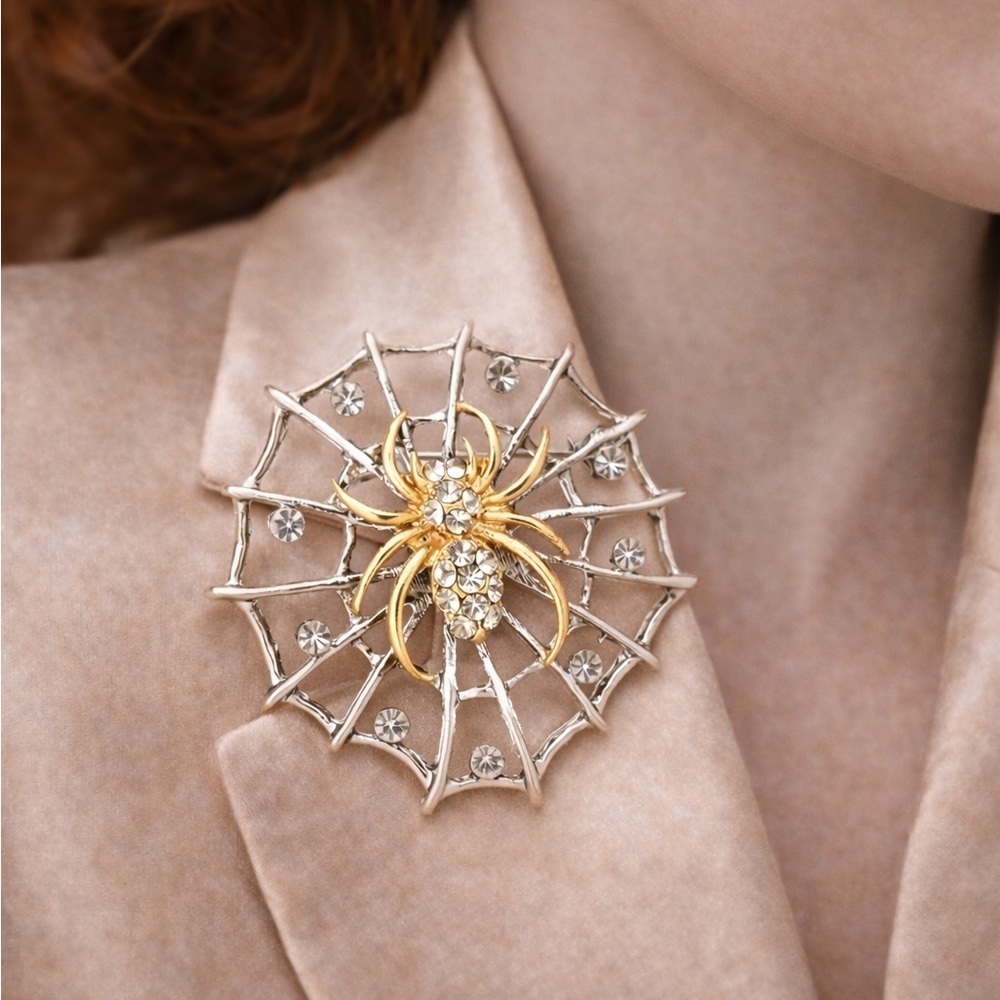 Spider Web Silver Gold Brooch